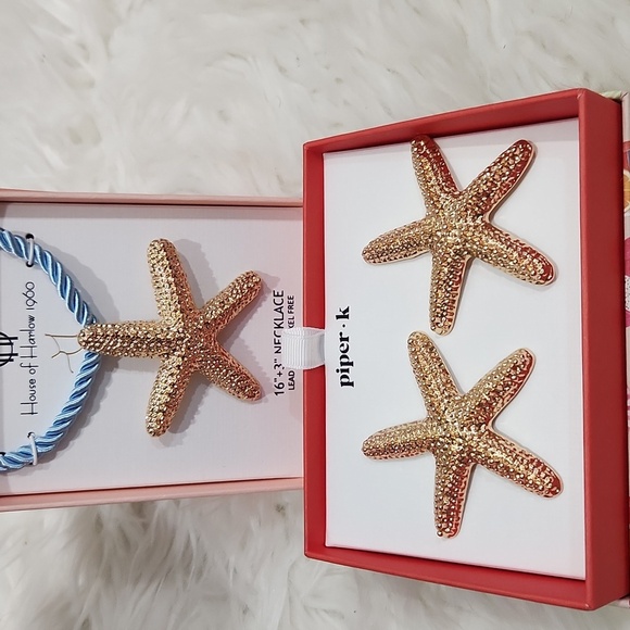 House of Harlow🔹️  16" Starfish Blue Rope Necklace And Piper K Earring Star Set - Picture 3 of 10